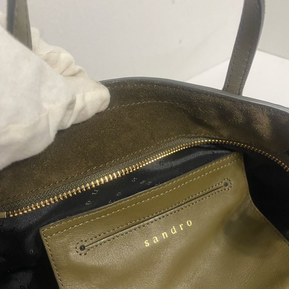 Sandro Green Tote crossbody/satchel with Structured Design and Silver Hardware - Picture 8 of 9